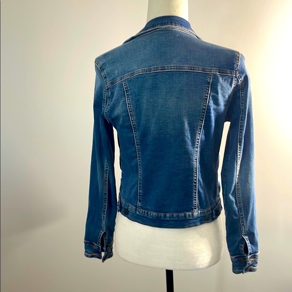 Classic Denim Jacket Distressed Cropped Fit & Stretchy Size S - Picture 3 of 5